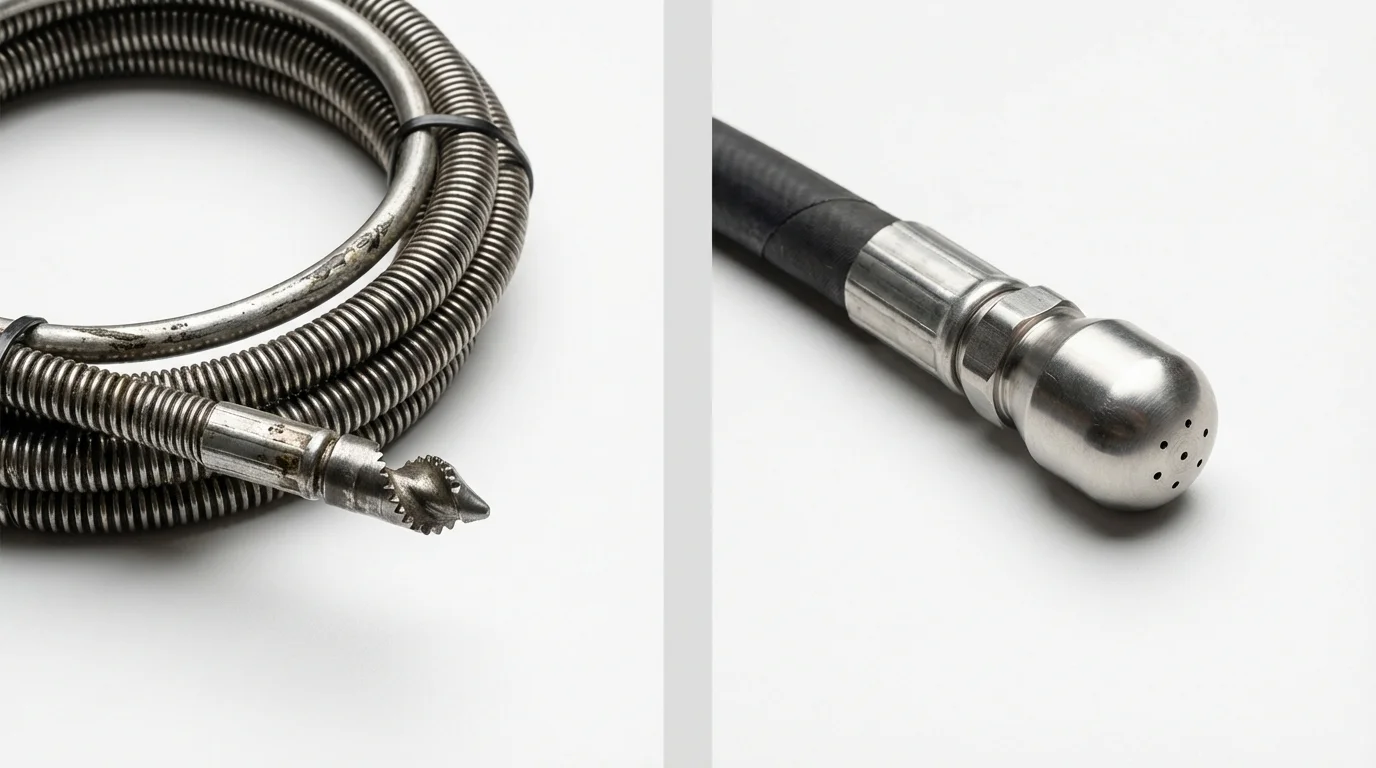 Drain snake cable and hydro jetting nozzle used for drain cleaning in Bainbridge, GA